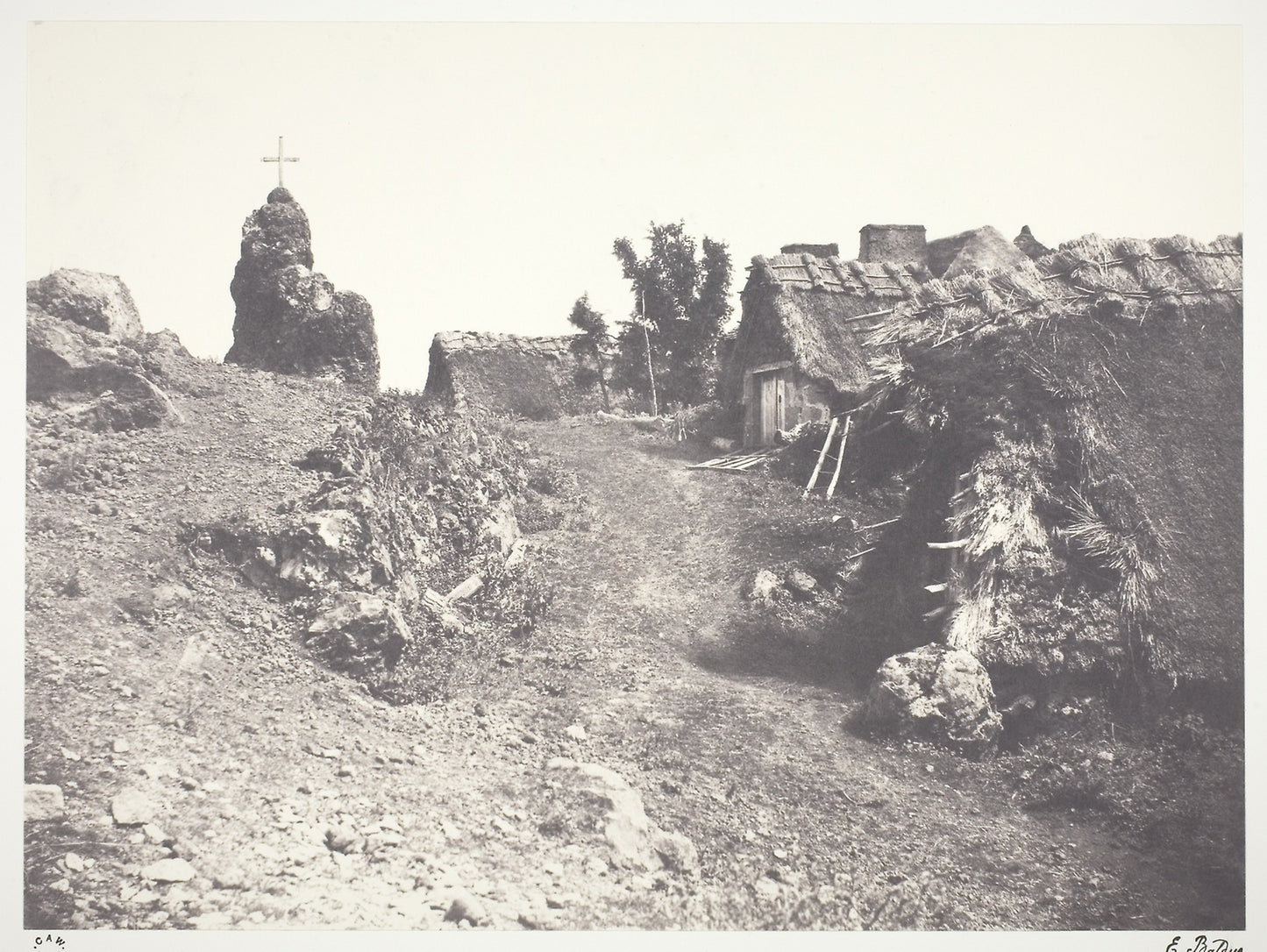 Chaumieres en Auvergne, avec un calvaire - Édouard Baldus , Poster Print Wall Art