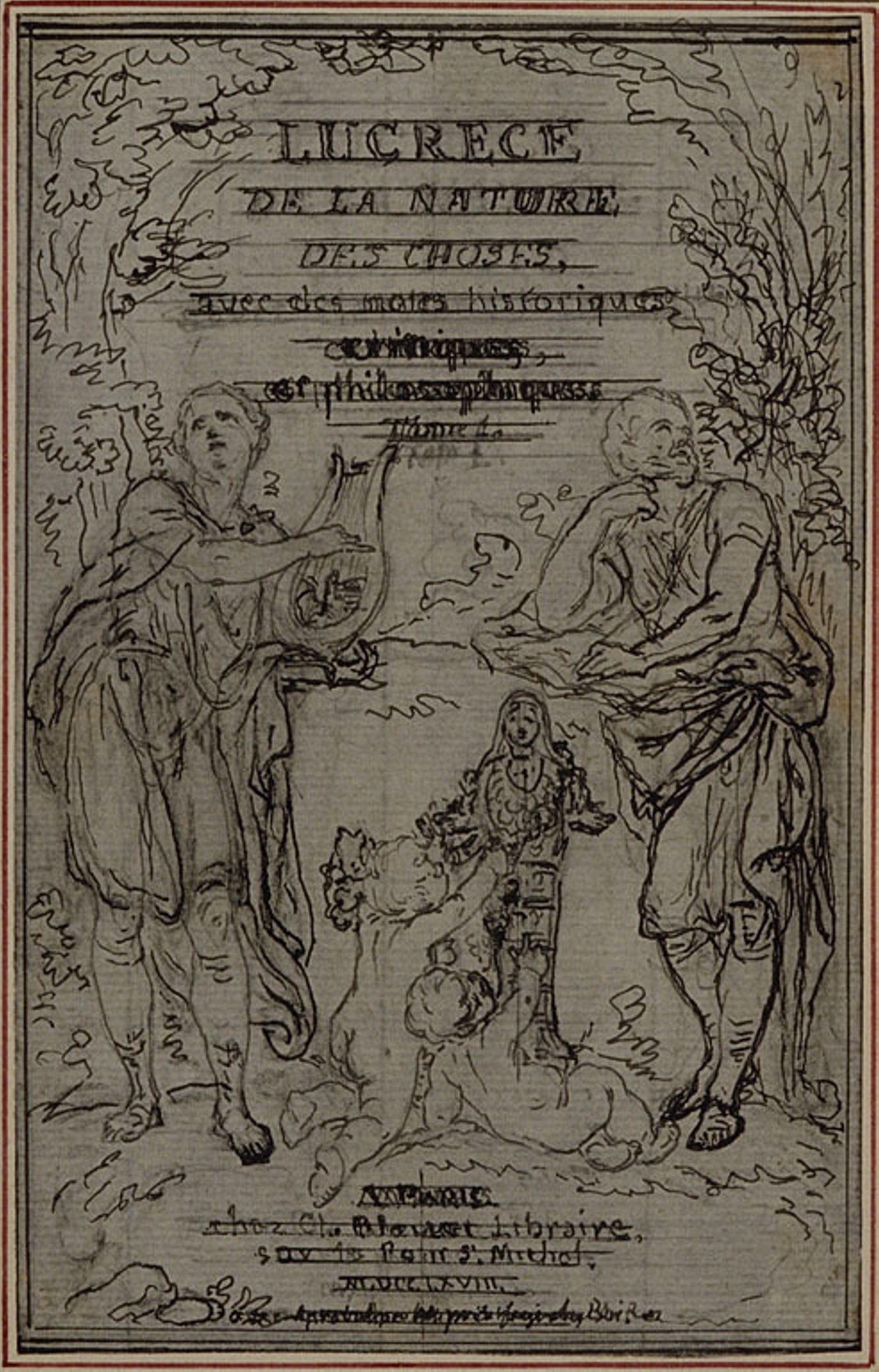 Study for the Vignette-Frontispiece of Lucretius's "De la Nature des Choses", Book I - Hubert François Gravelot, Poster Print Wall Art