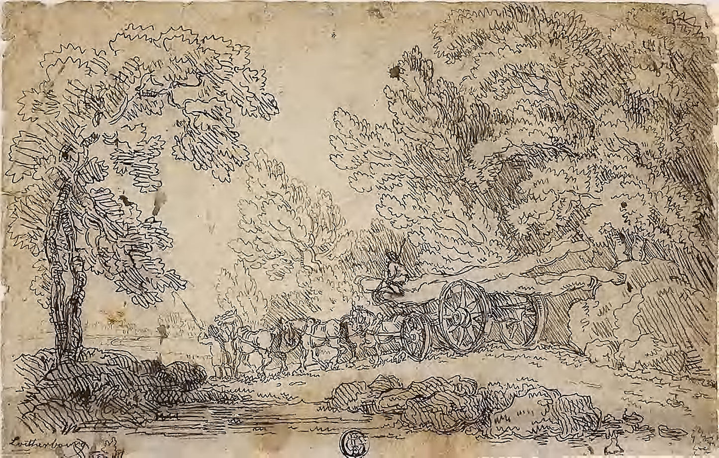 Hauling Logs in a Forest (recto); Sketches of People in Various Activities (verso) - Philip Jacques de Loutherbourg, Poster Print Wall Art