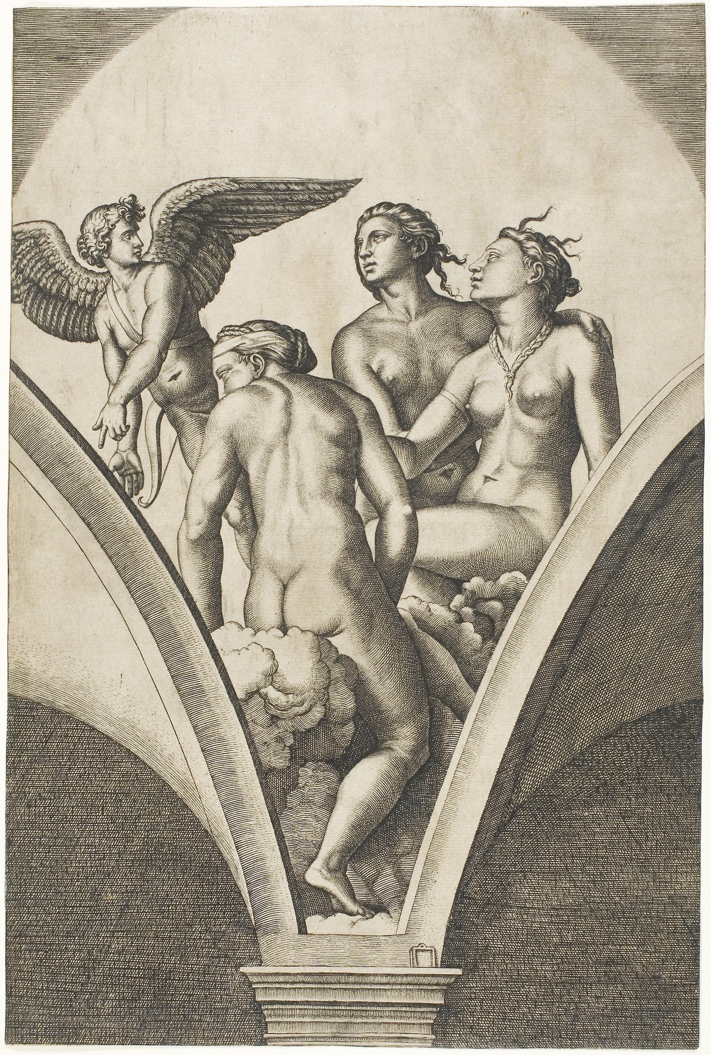Cupid and the Three Graces - Marcantonio Raimondi (Italian, c. 1480-1534), Poster Print Wall Art