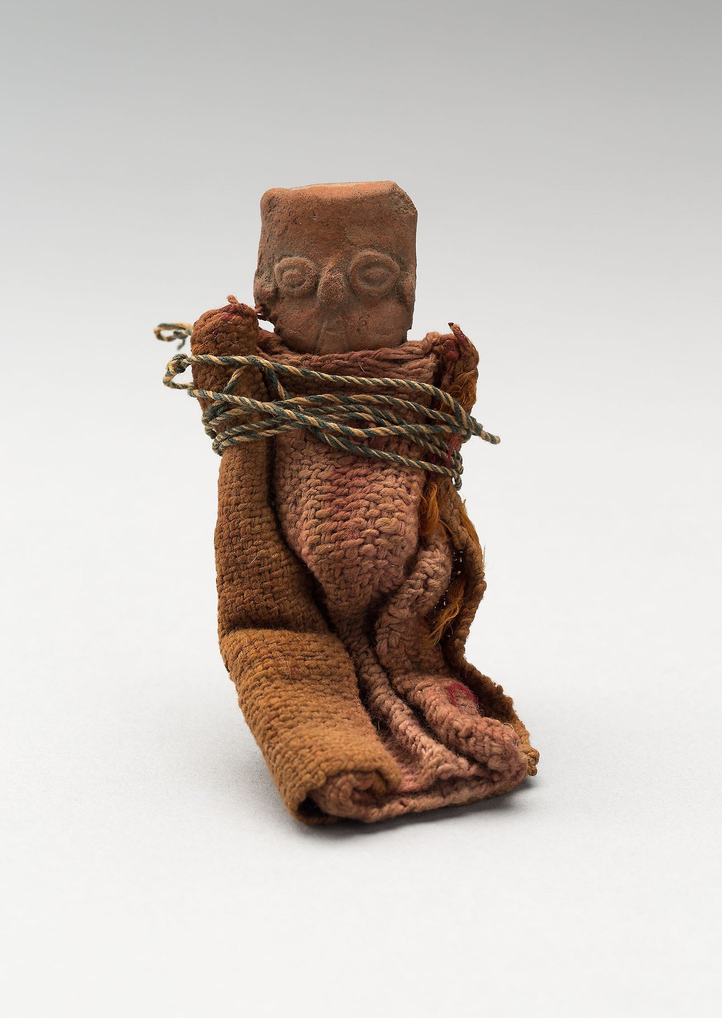 Mold-Made Female Figurine Wrapped in Cloth and Tied with String - Possibly Moche, Poster Print Wall Art