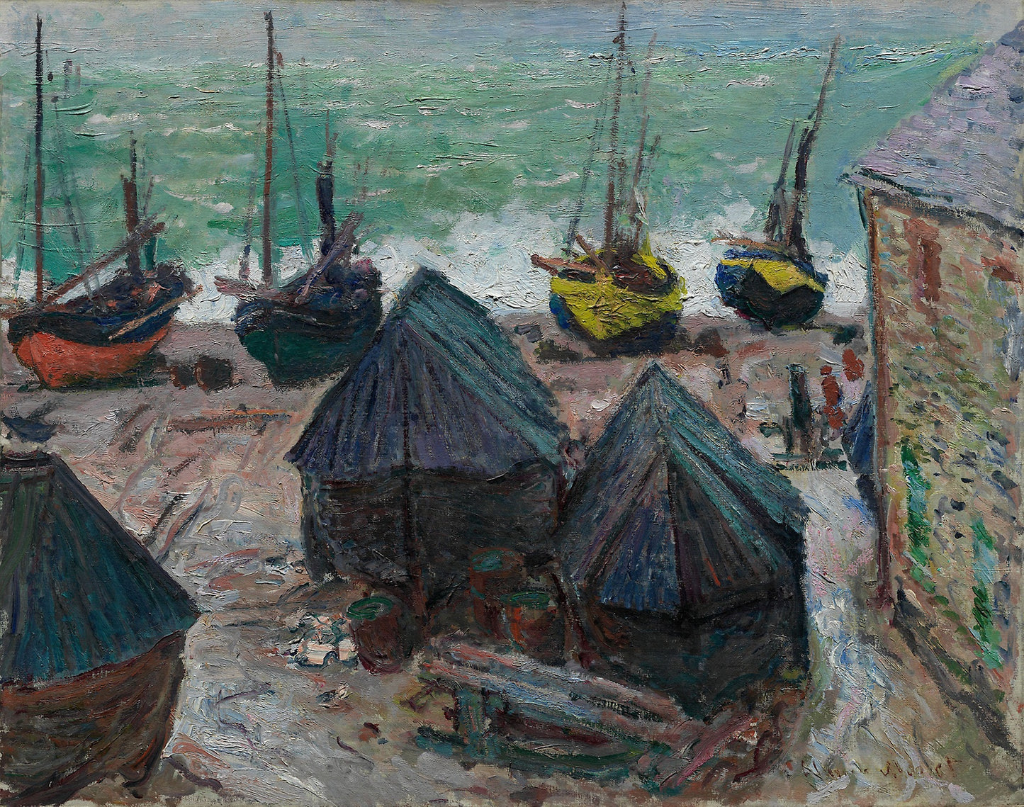 Boats on the Beach at Étretat: Claude Monet,16x12"(A3) Poster