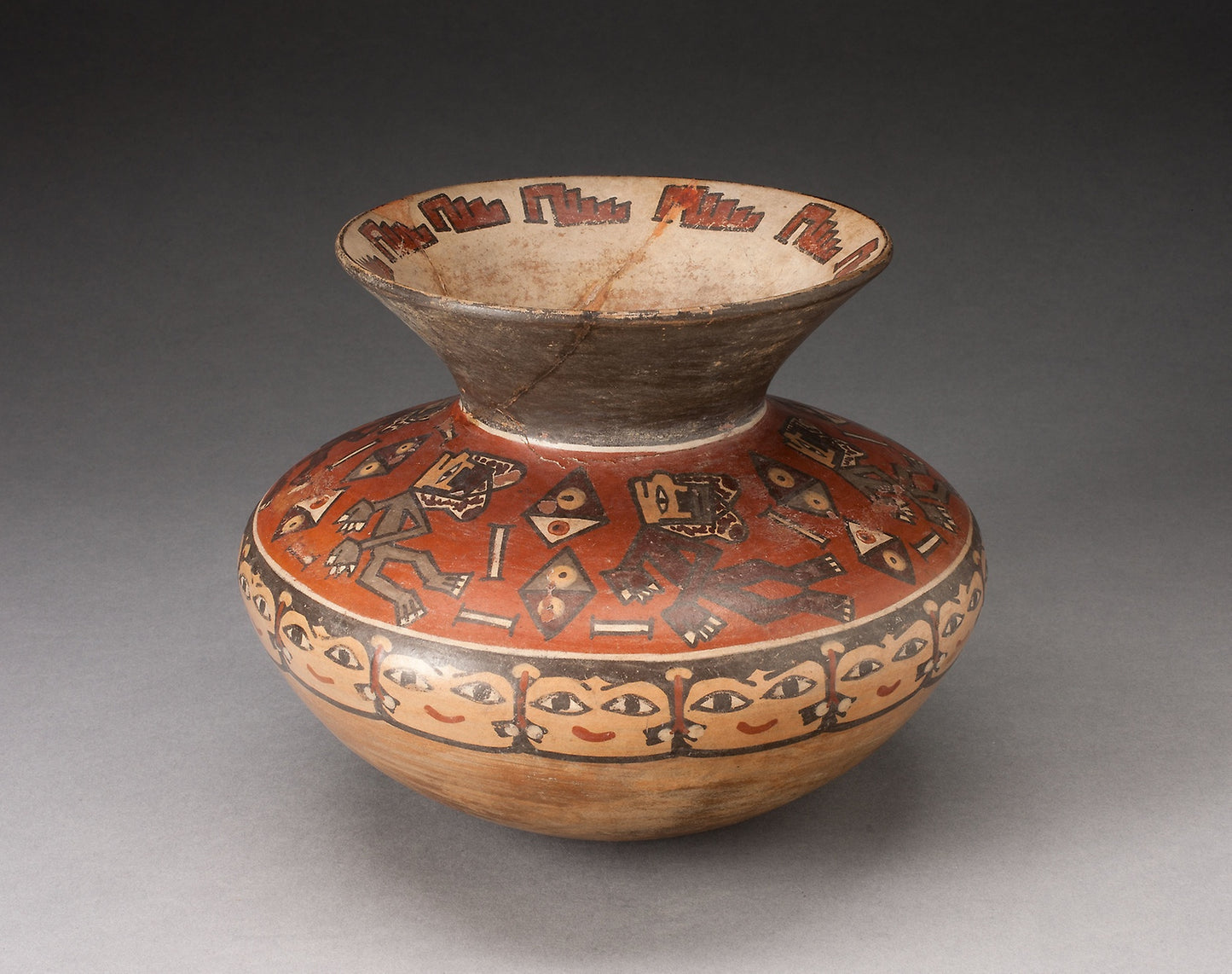 Jar with Narrow Neck and Flared Rim Depicing Figures with Diamond-Shaped Shields - Nazca, Poster Print Wall Art