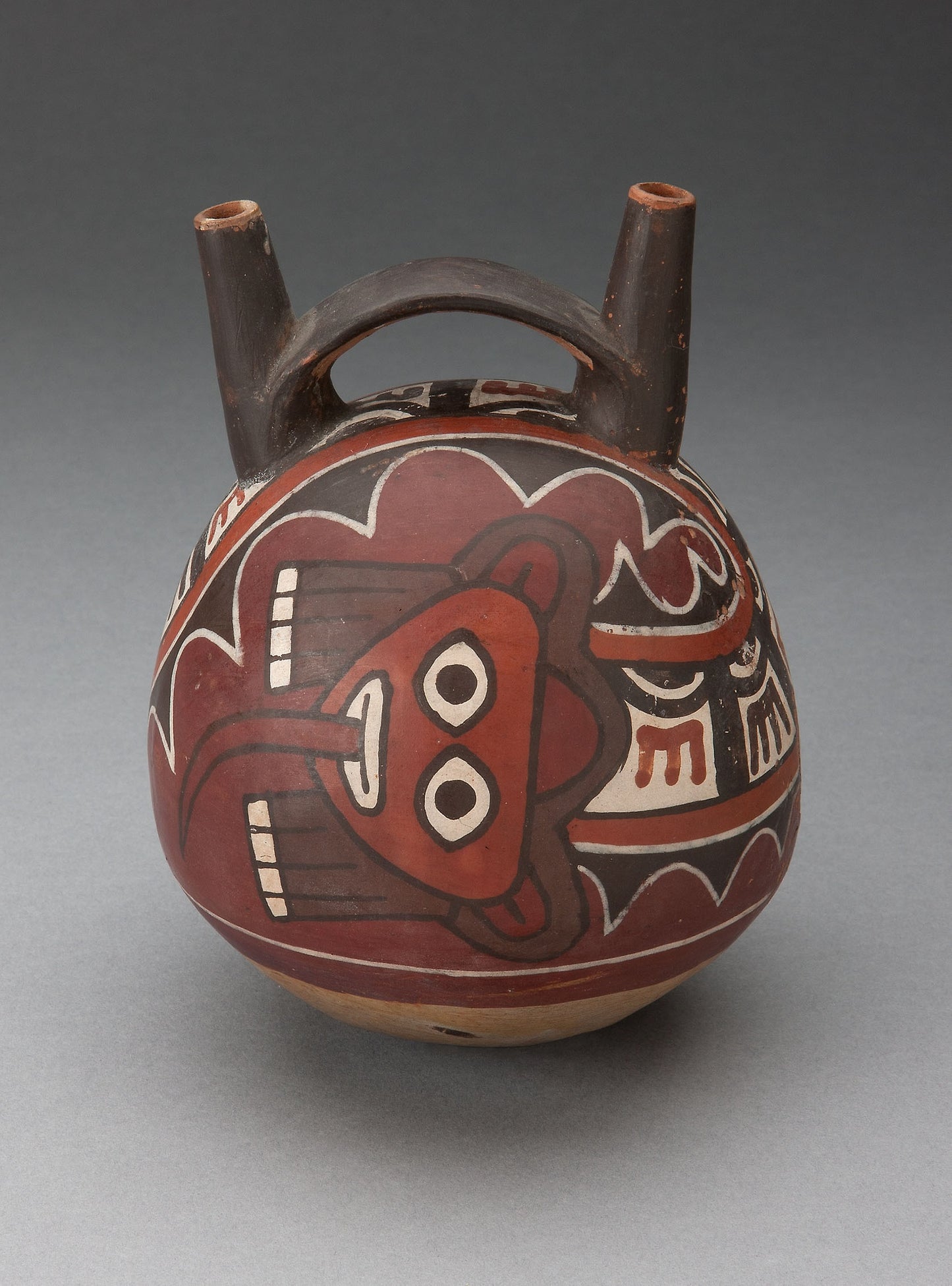 Double Spout Vessel Depicting Masked Figure with Serpent Attributes - Nazca, Poster Print Wall Art