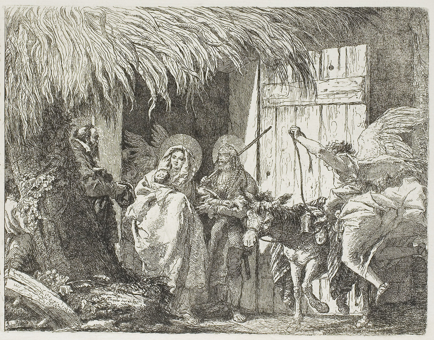 Joseph and Mary Seeking Shelter, plate five from The Flight into Egypt - Giovanni Domenico Tiepolo, Poster Print Wall Art