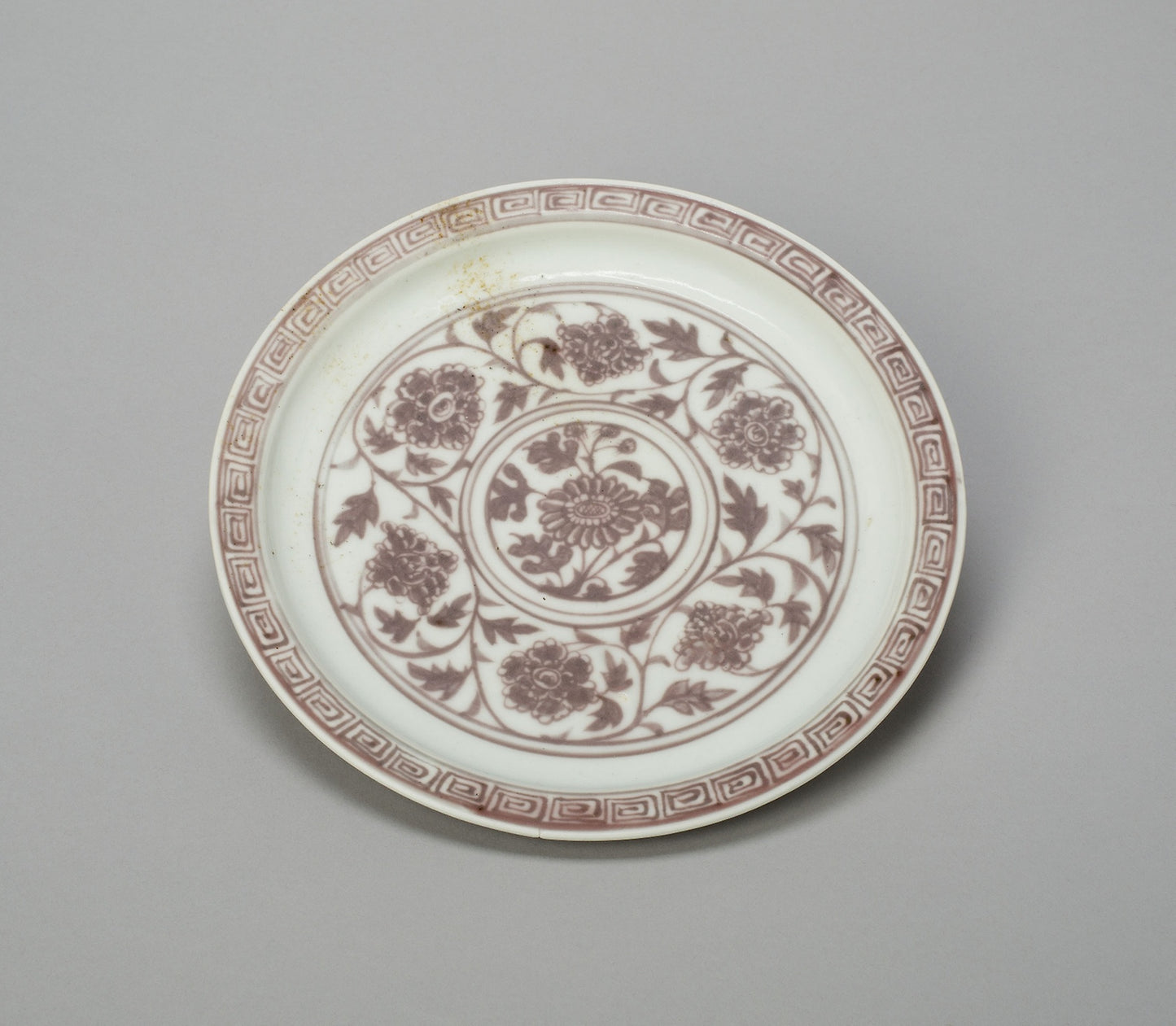 Shallow Dish with Peony Scrolls, Chrysanthemum Sprays, and Key-Fret Border; Lotus Panels Panels Under Rim - China, Poster Print Wall Art