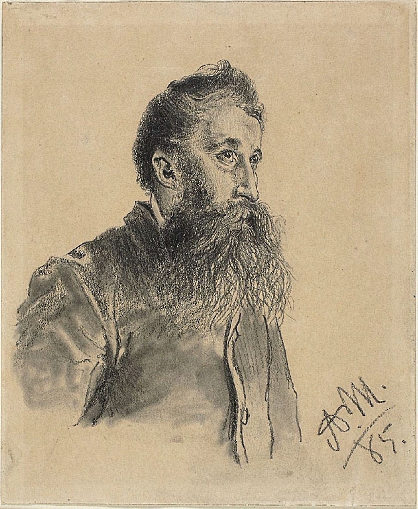 Portrait of a Bearded Man: Adolph Menzel, Poster Print Wall Art