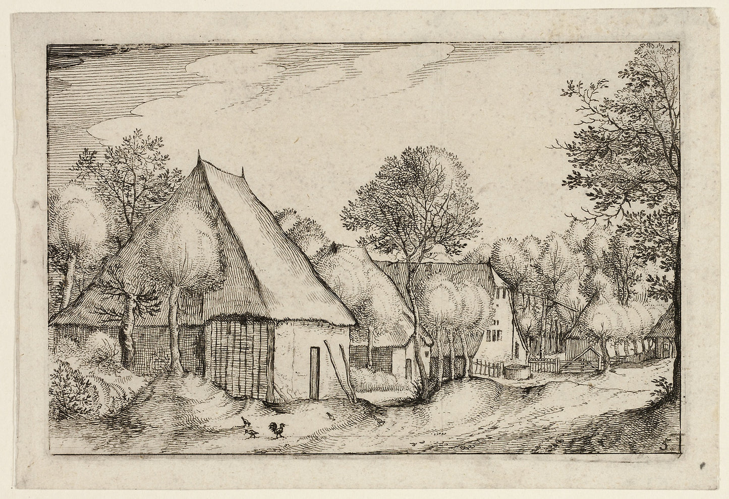 A Farmyard, plate five after Pictures of Farms, Country Houses and Rustic Villages (Praediorum villarum et rusticarum casularum icones): Claes Jansz. Visscher (Dutch, 1587-1652),16x12"(A3) Poster