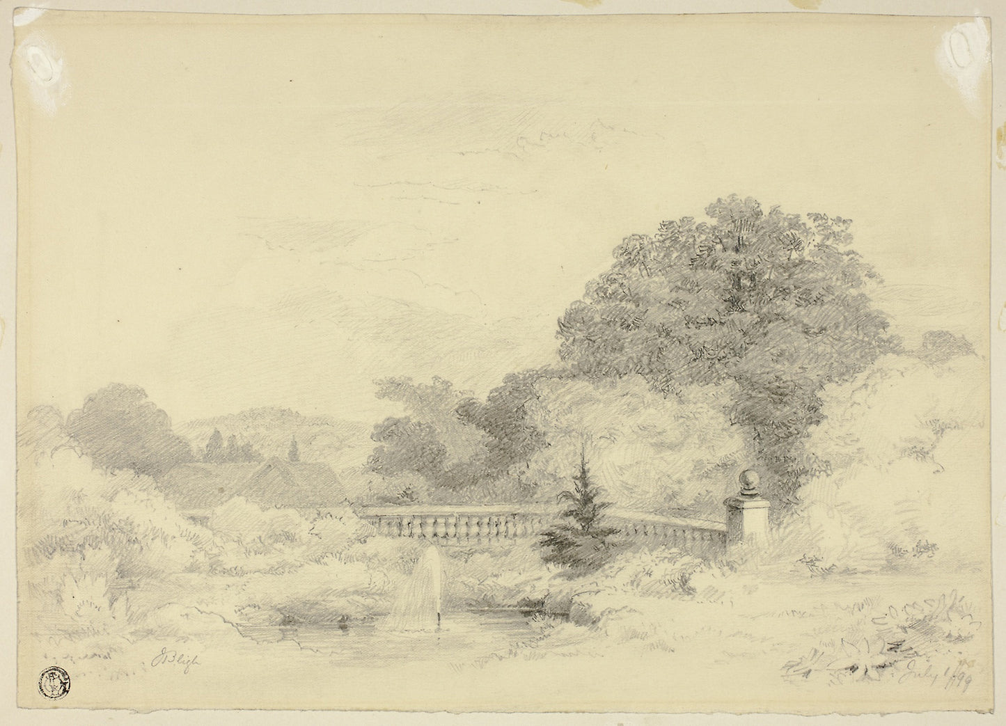 Balustrade and Fountain, Saint Anne's Heath - Jabez Bligh, Poster Print Wall Art