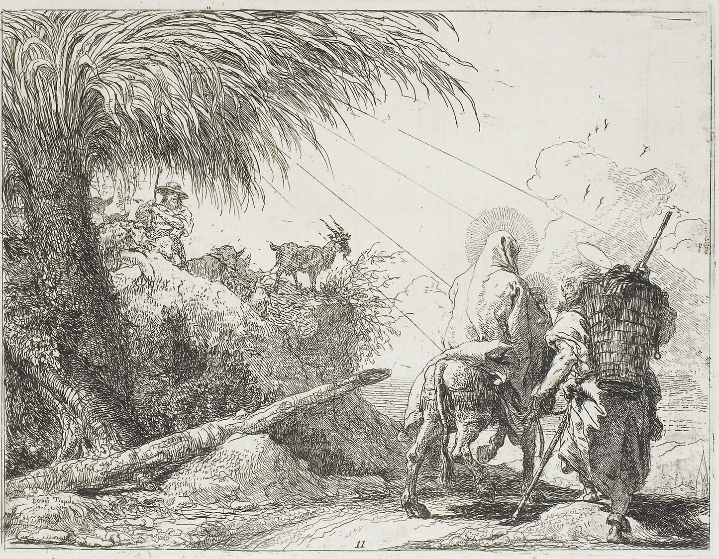 Joseph and Mary Passing a Shepherd and His Flock, plate eleven from The Flight into Egypt - Giovanni Domenico Tiepolo, Poster Print Wall Art