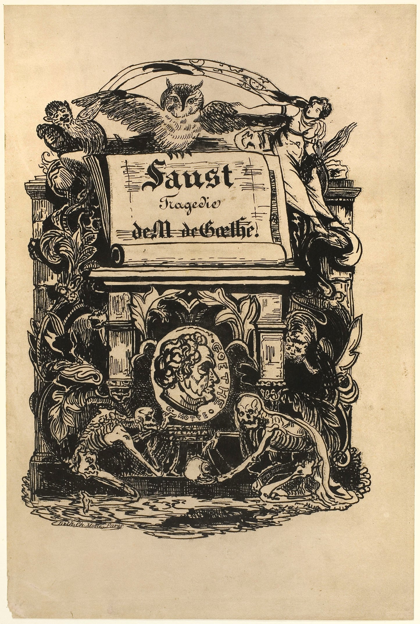 Portrait Medallion of Goethe, title page from Faust: Achille Devéria (French, 1800-1857), Poster Print Wall Art