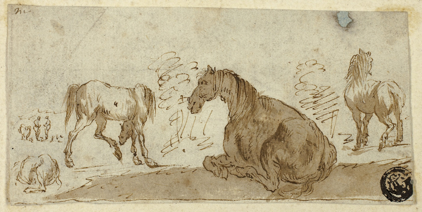 Studies of Horses in a Landscape - Possibly after Stefano della Bella, Poster Print Wall Art