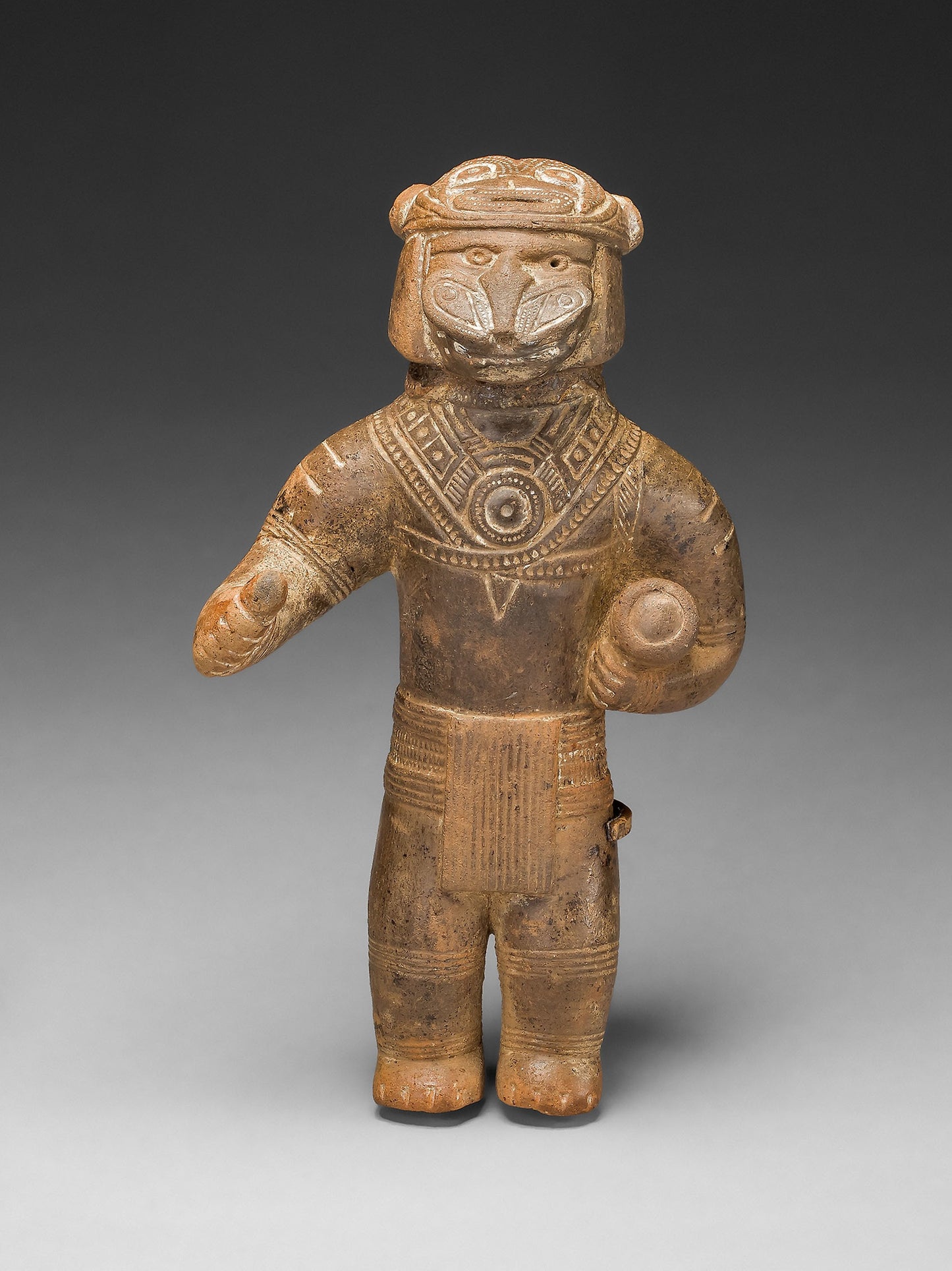 Masked Figurine Holding a Drum, Possibly a Ocarina (Whistle) - Tairona, Poster Print Wall Art