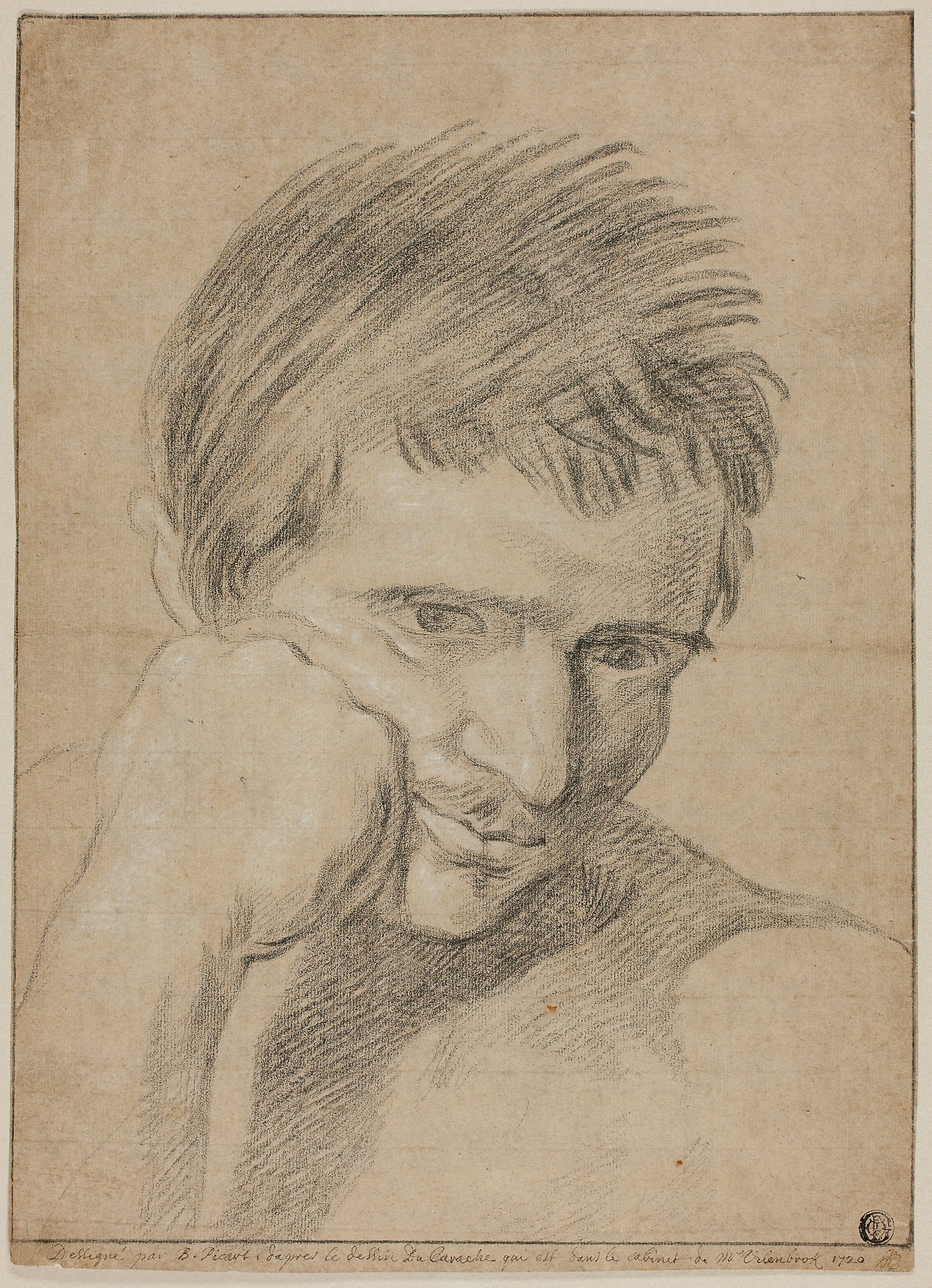 Bust of Young Man Resting Chin on Hand - Bernard Picart (French, 1673-1733), Poster Print Wall Art