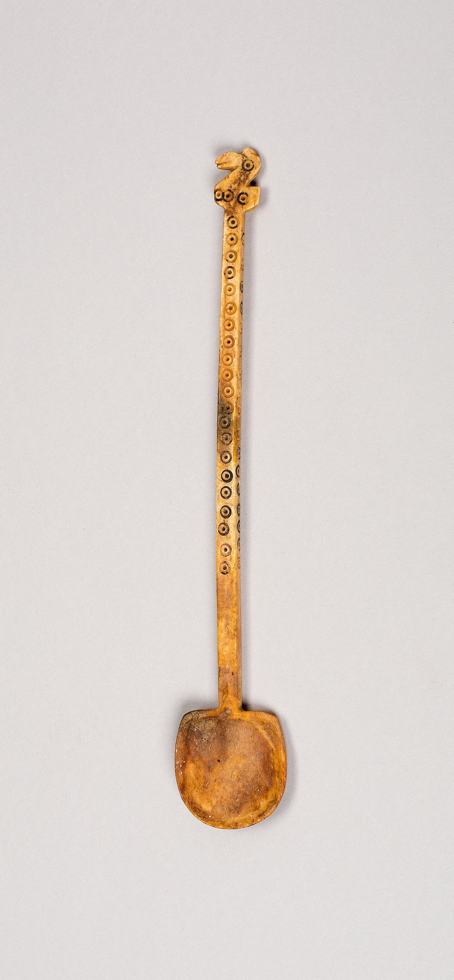Spoon Incised with Circles on Handle and Abstract Bird on Top - Possibly Inca, Poster Print Wall Art