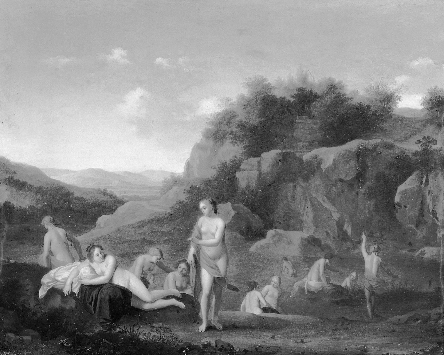 Nymphs Bathing - Dirck van der Lisse, attributed to, Poster Print Wall Art
