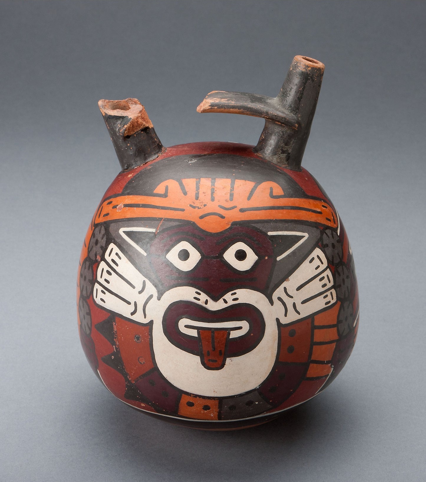 Bridge Vessel Depicting Costumed Ritual Performer Wearing Feline Mask - Nazca, Poster Print Wall Art