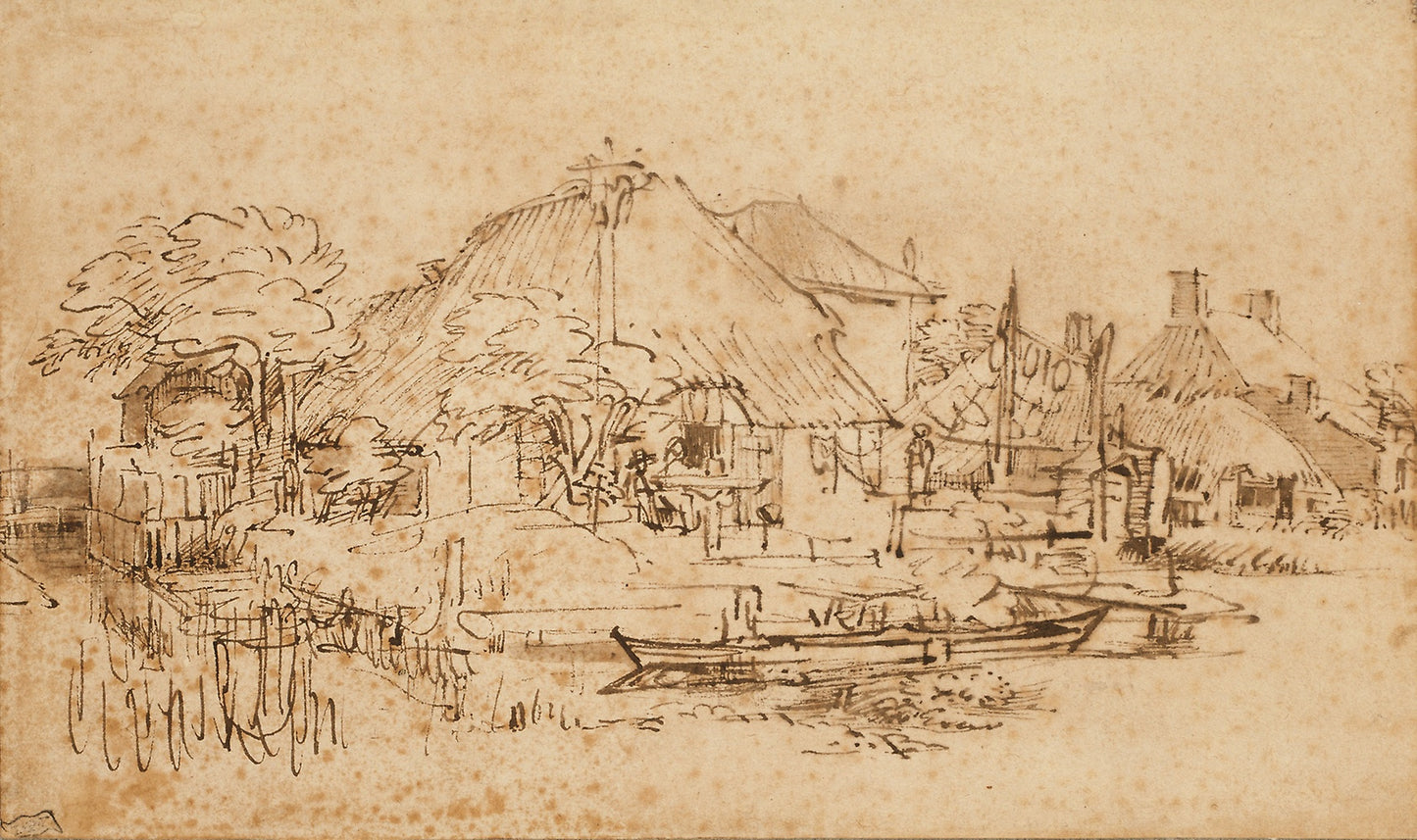 Cottage Beside a Canal - Rembrandt van Rijn, Poster Print Wall Art