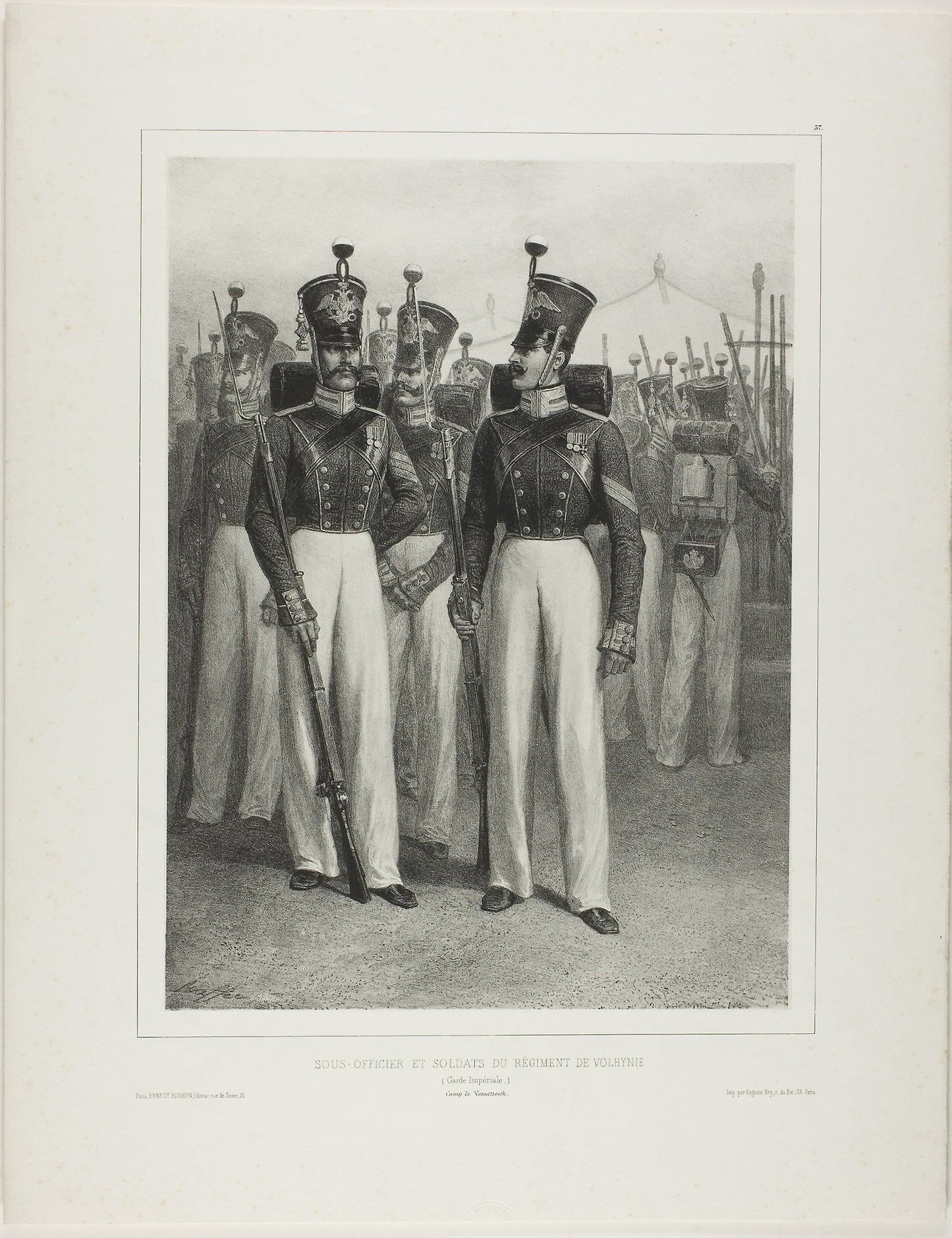Non-Commissioned Officer and Soldiers of the Volhynie Regiment (Imperial Guard), Camp Vosnessensk - Denis Auguste Marie Raffet (French, 1804-1860), Poster Print Wall Art