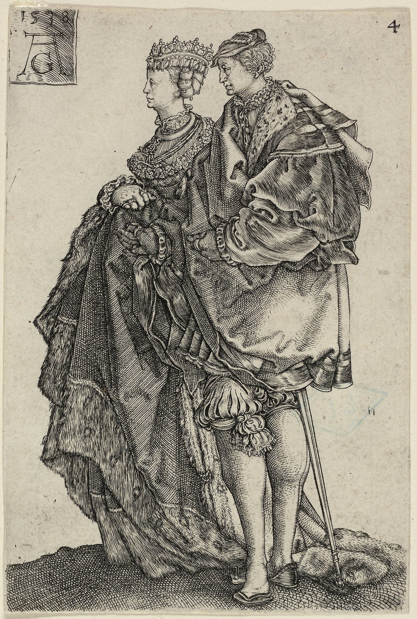 Dancing Couple, plate four from The Large Wedding-Dancers - Heinrich Aldegrever, Poster Print Wall Art