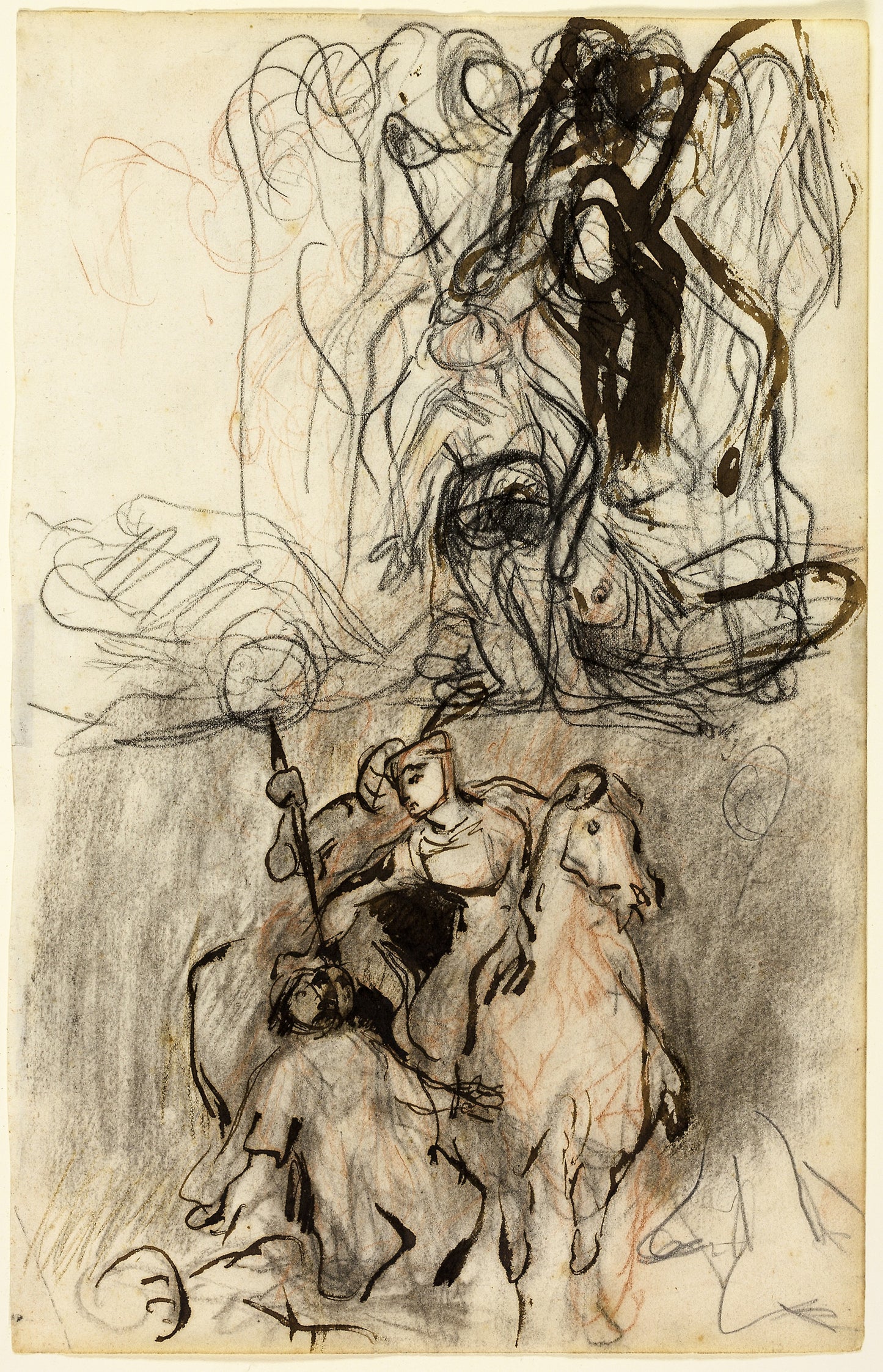 Two Sketches; Armed Riders and Figure on the Ground - Attributed to Eugène Delacroix, Poster Print Wall Art