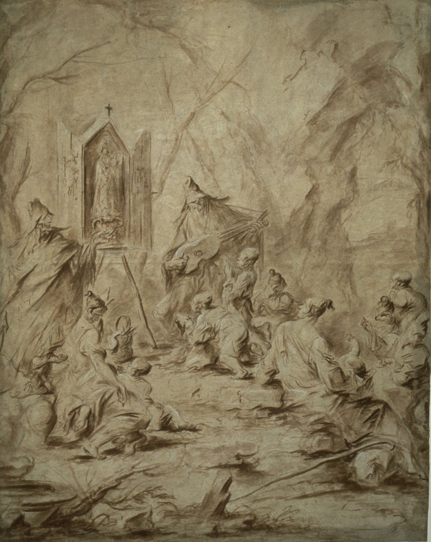 Ballad Singer at a Shrine of the Virgin - Alessandro Magnasco, Poster Print Wall Art