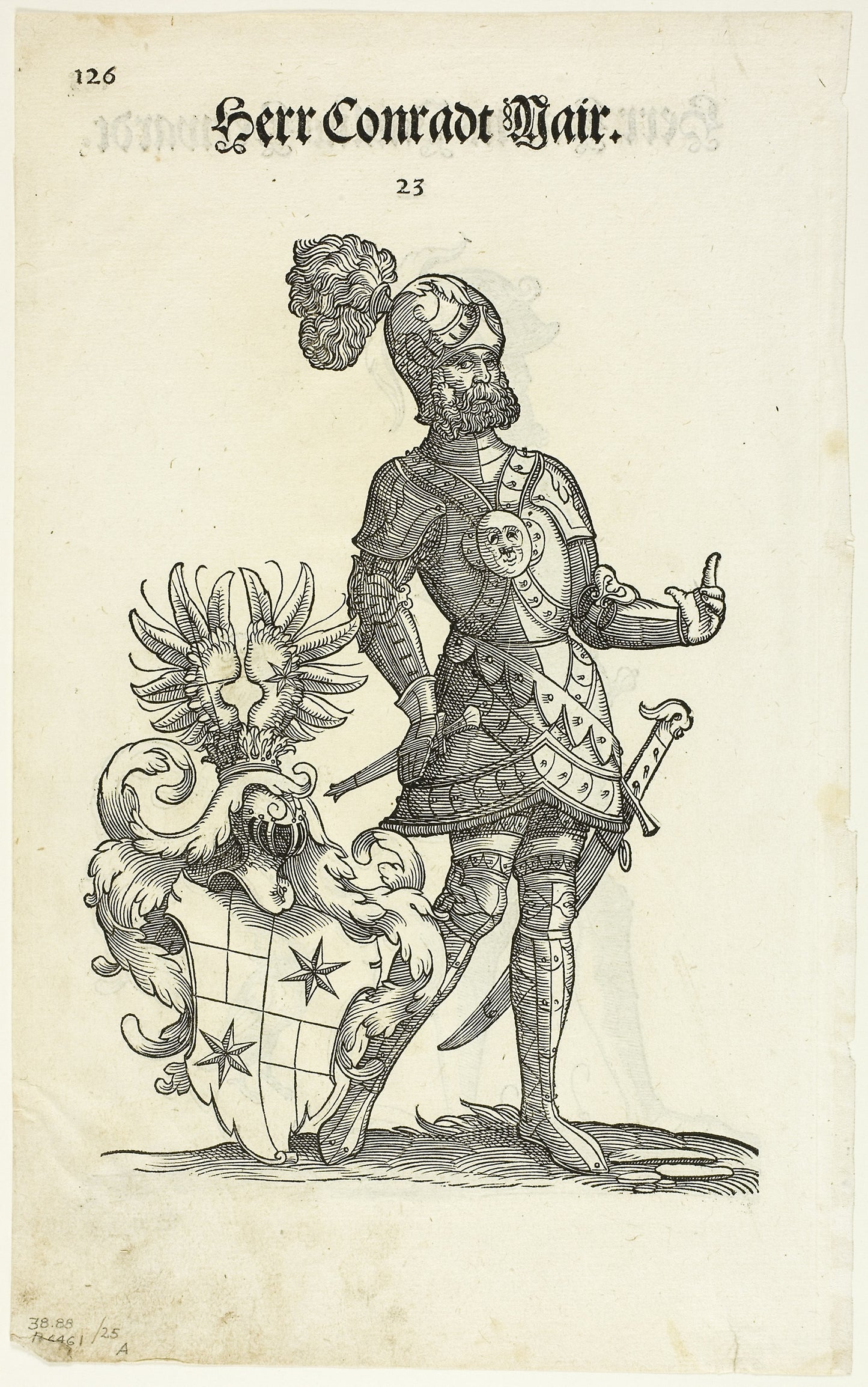 Herr Conradt Mair (recto) and Herr Hanns Paulus Herwardt (verso) from Augsburger Geschlechter Buch, plate 25 from Woodcuts from Books of the XVI Century - Christoph Weiditz, I (German, 1500-1559), Poster Print Wall Art