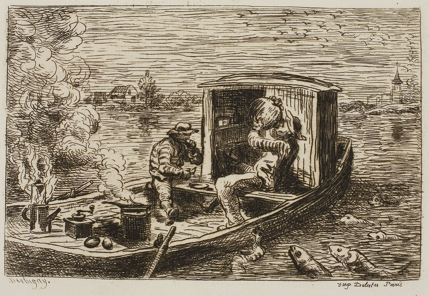 Swallowing (Meal on the Boat) - Charles François Daubigny, Poster Print Wall Art