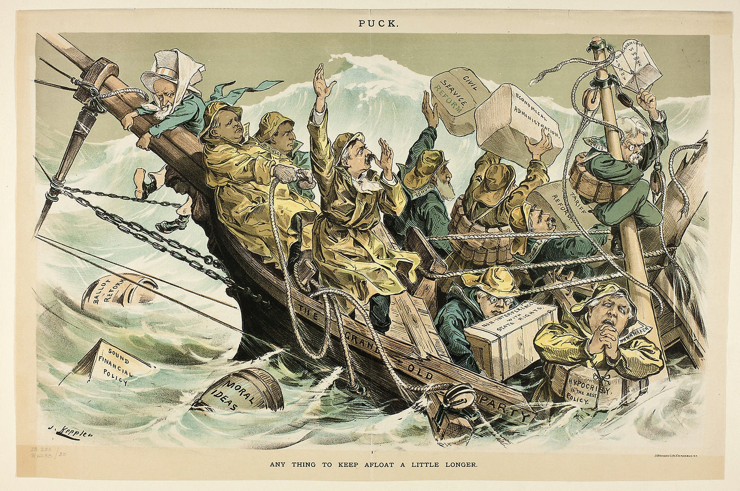 Any Thing to Keep Afloat a Little Longer, from Puck - Joseph Keppler, Poster Print Wall Art