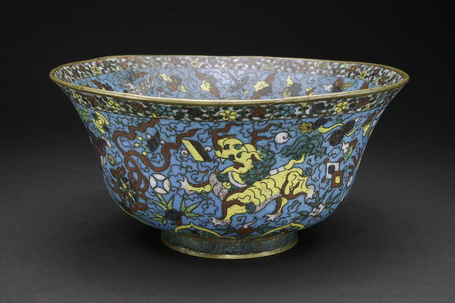 Bowl with Mandarin Ducks, Cranes, Auspicious Creatures, and Stylized Flowers - China, Poster Print Wall Art