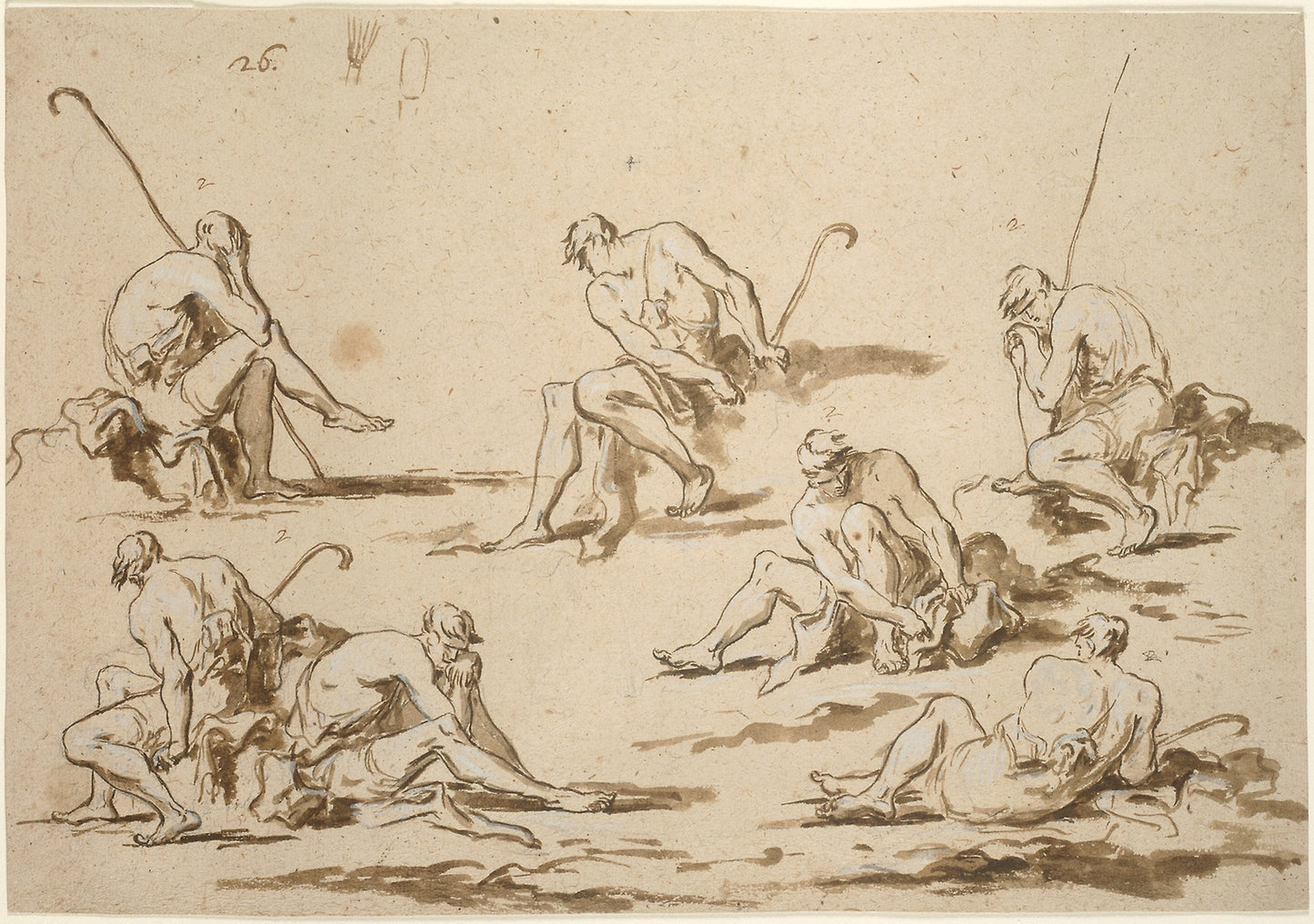 Study Sheet with Seated Figures - Alessandro Magnasco, Poster Print Wall Art