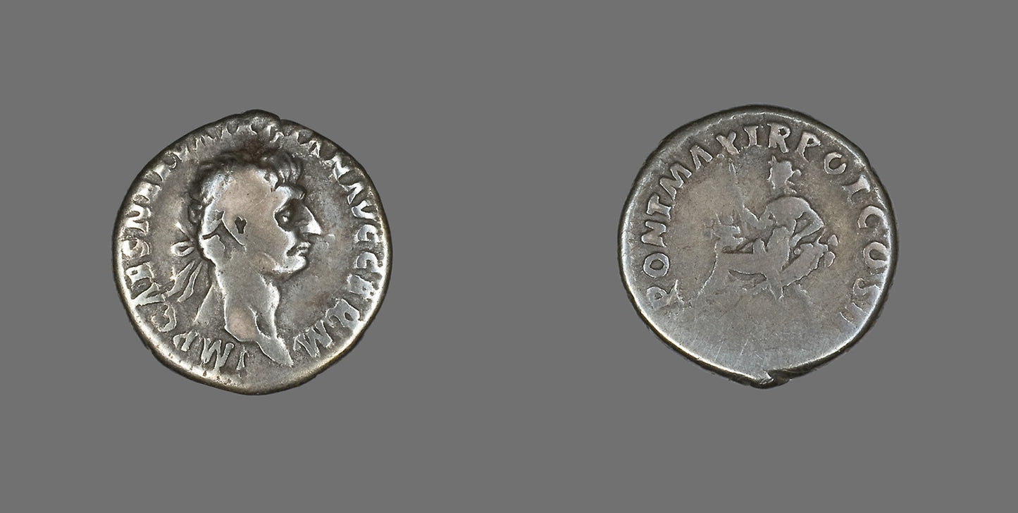 Denarius (Coin) Portraying Emperor Trajan - Roman, minted in Rome, Poster Print Wall Art