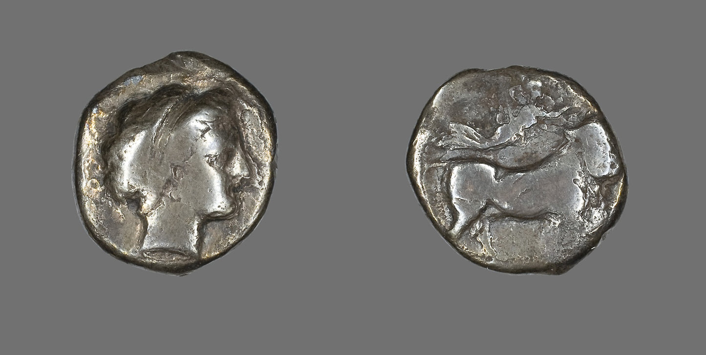 Coin Depicting the Nymph Parthenope - Roman, Campania, minted in Neapolis, Poster Print Wall Art