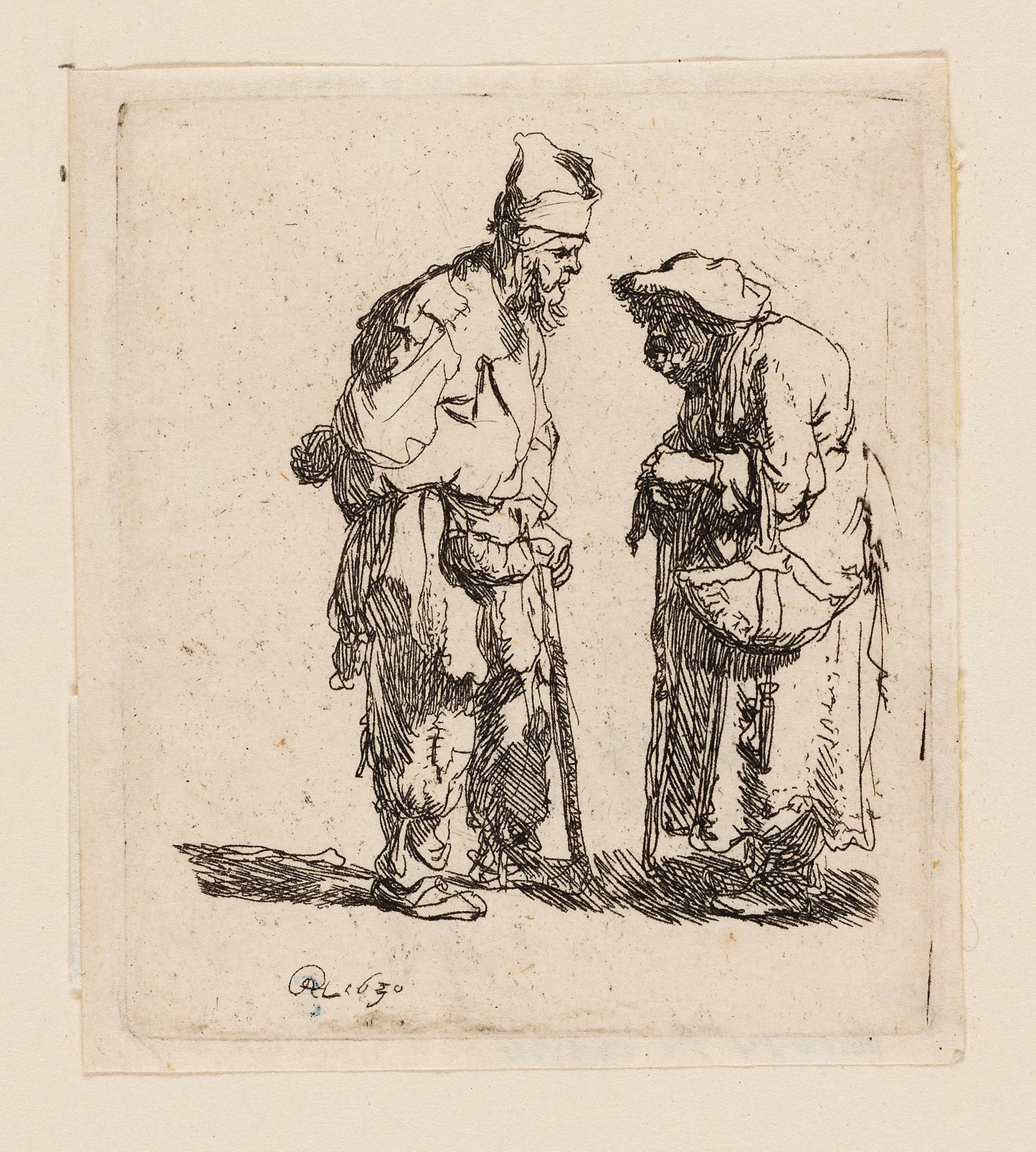 Beggar Man and Beggar Woman Conversing: Rembrandt van Rijn,16x12"(A3) Poster