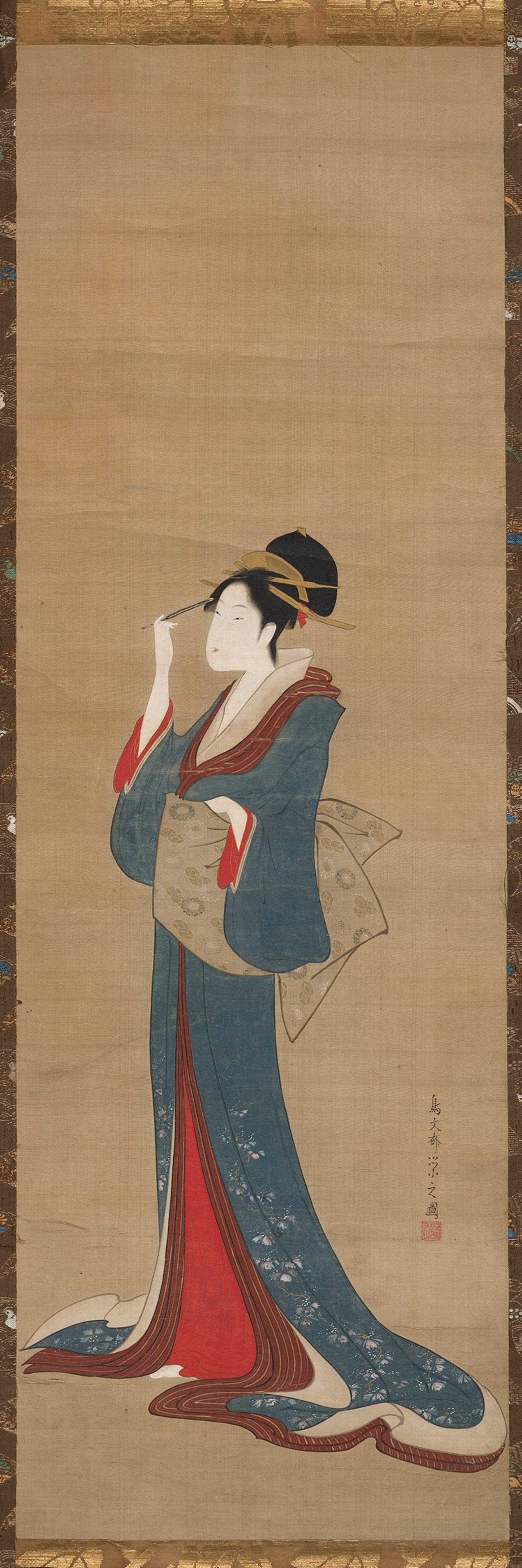 Beauty Replacing Her Hairpin - Chôbunsai Eishi, Poster Print Wall Art