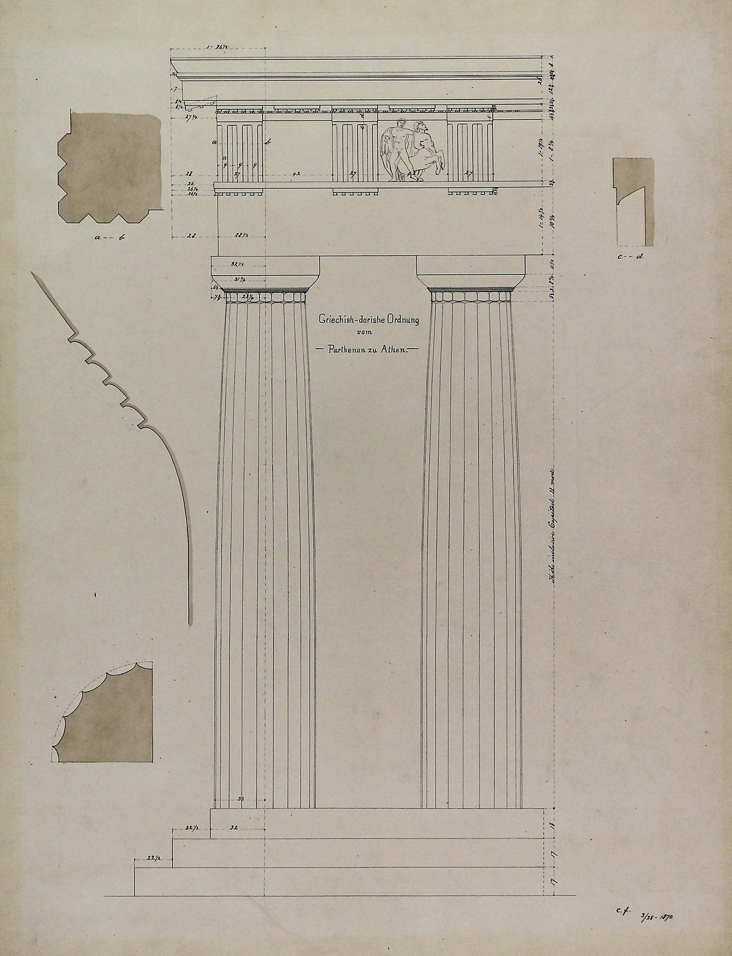 Orders of Architecture, Greek Doric Order from the Parthenon, Elevation - Carl (Charles) J. Furst, Poster Print Wall Art
