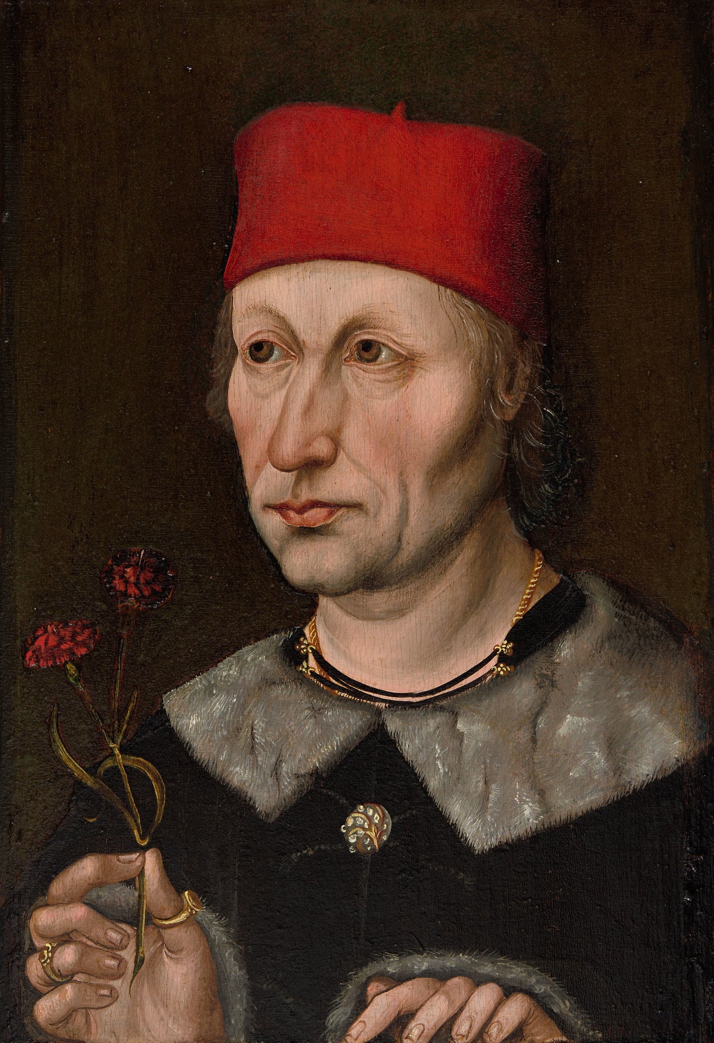 Portrait of a Man in a Red Cap - South German; possibly Ulm, Poster Print Wall Art