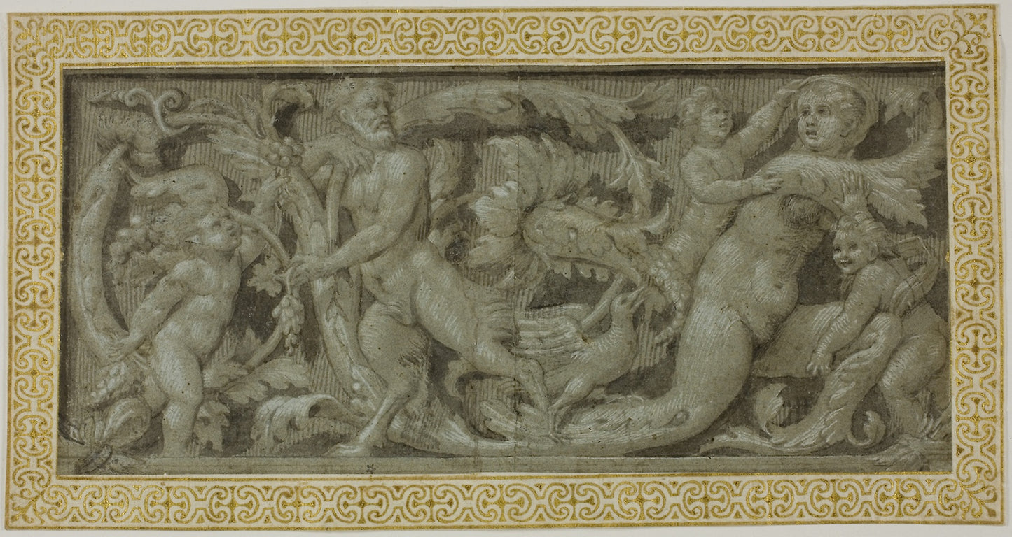 Frieze with Satyr, Nymph, and Putti - Circle of Giovanni Antonio de'Sacchis, called Il Pordenone, Poster Print Wall Art