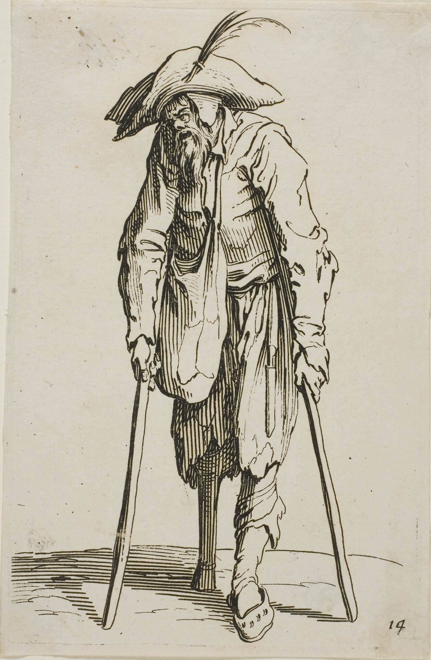 The Beggar with the Wooden Leg, plate fourteen from The Beggars - Jacques Callot, Poster Print Wall Art