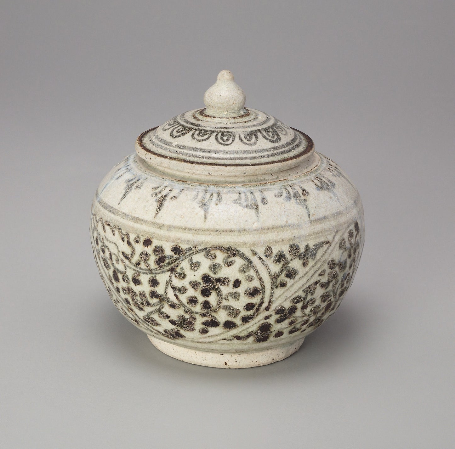 Sawankhalok Ware Covered Box with Lotus Bud Knob - Thailand, Sukhothai Province, Si Satchanalai, Poster Print Wall Art