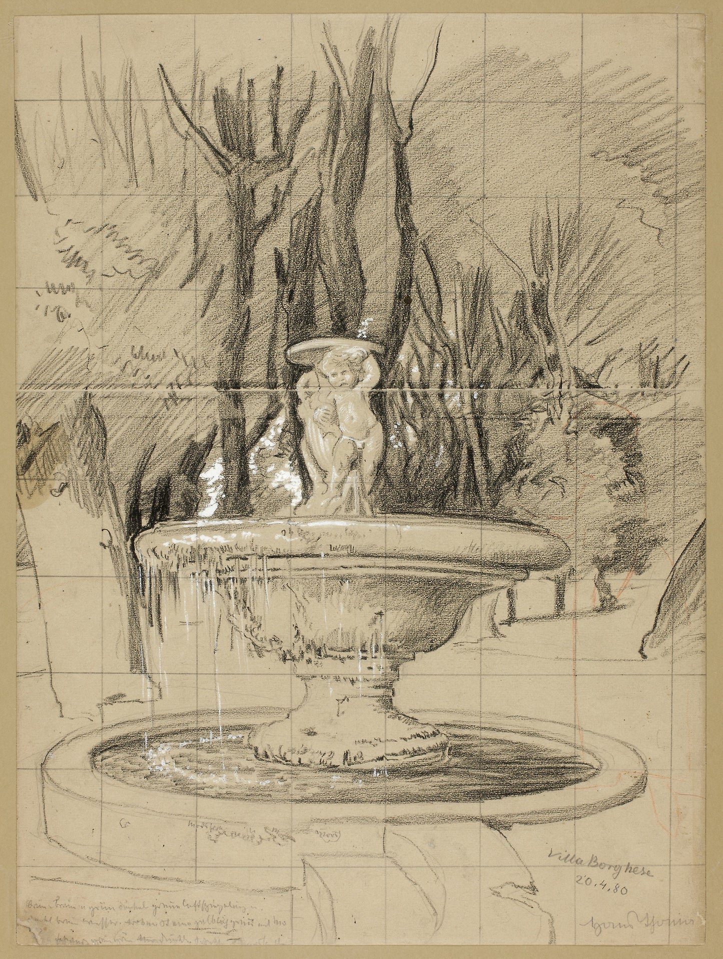 Fountain with Putti in the Garden of the Villa Borghese - Hans Thoma, Poster Print Wall Art