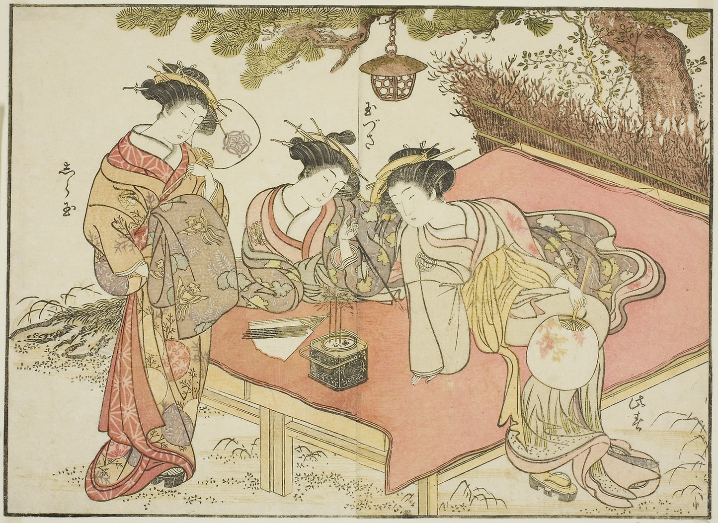 Courtesans of the Yadaya, from the book "Mirror of Beautiful Women of the Pleasure Quarters (Seiro bijin awase sugata kagami)," vol. 1 - Katsukawa Shunsho, Poster Print Wall Art