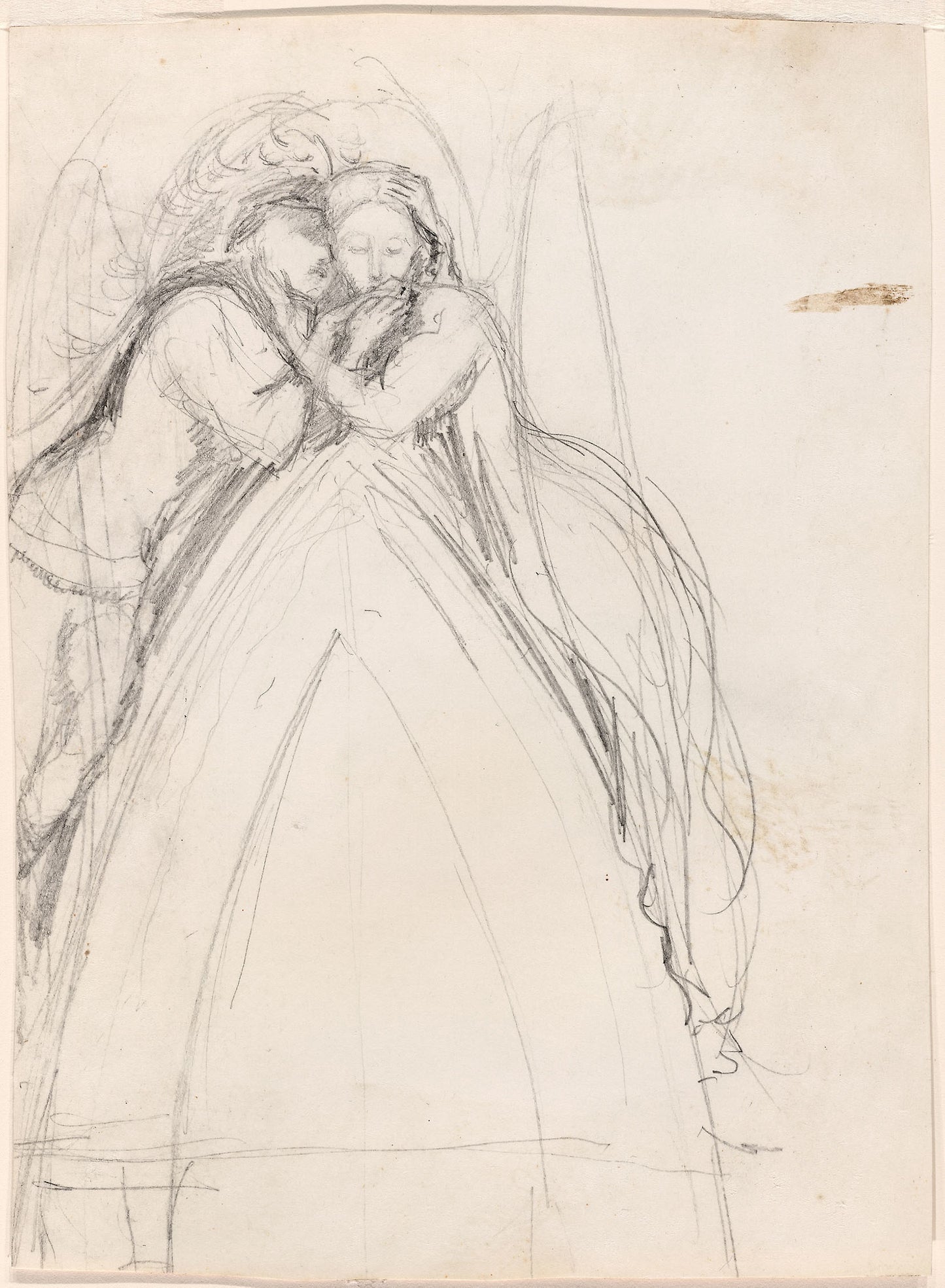 Design for a Gothic Arch with the Artist and Effie Ruskin Embracing (recto); Design for a Gothic Arch with Effie as an Angel (verso) - Sir John Everett Millais, Poster Print Wall Art