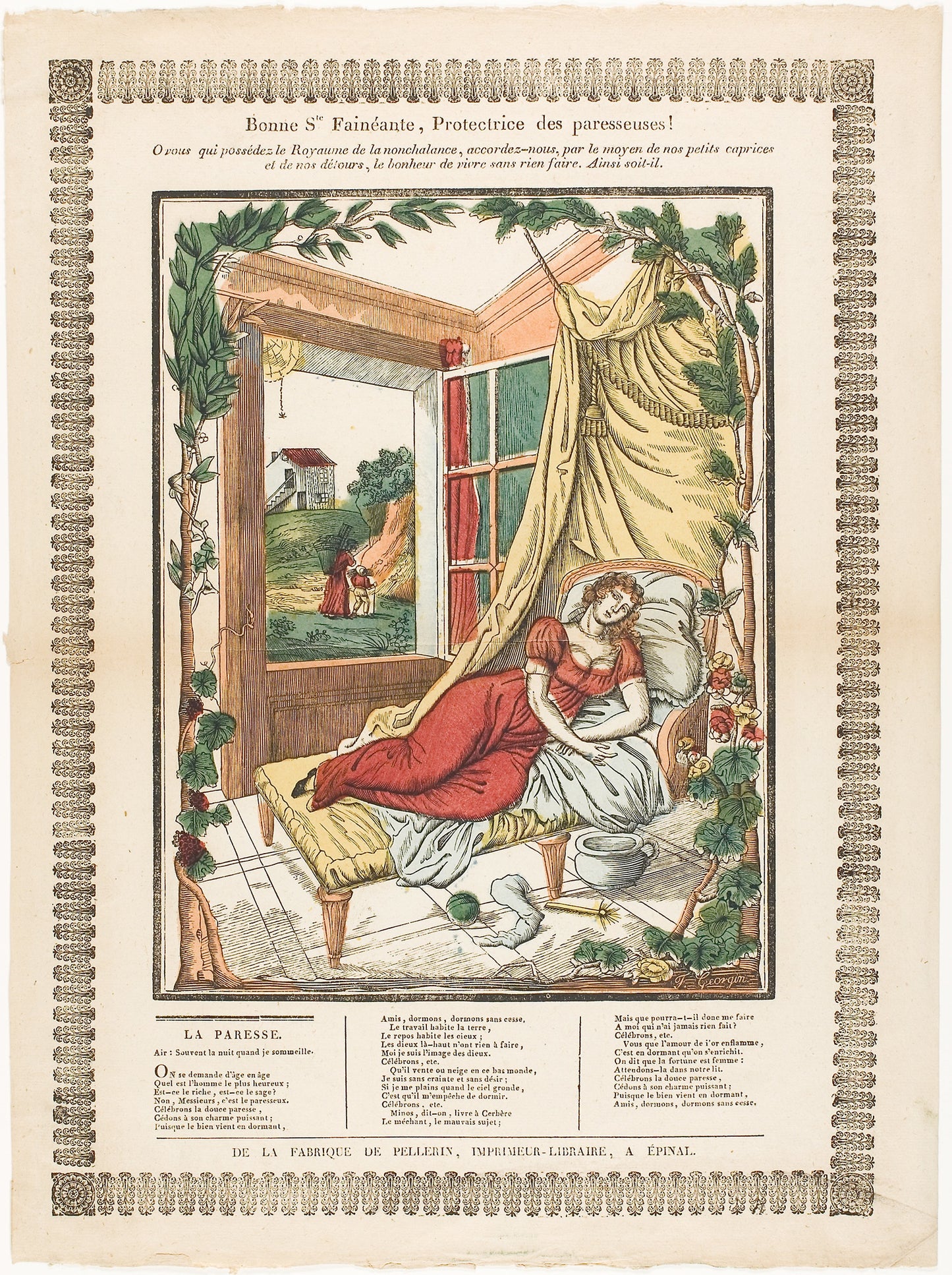 Bonne Ste. Fainéante, Protectrice des paresseuses! - François Georgin (French, 1801-1863), Poster Print Wall Art
