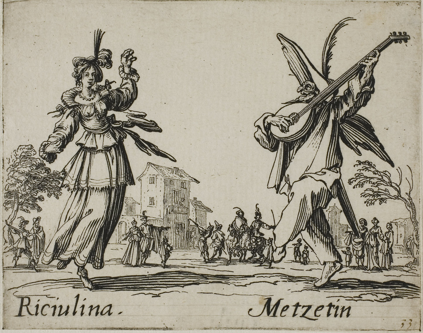 Fracischina - Gian Farina, from Balli di Sfessania - Jacques Callot, Poster Print Wall Art