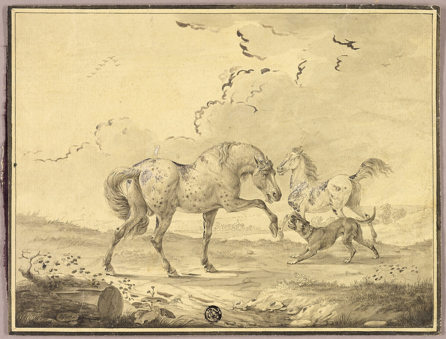 Two Horses Fighting Dog - Johann Georg Pforr, Poster Print Wall Art
