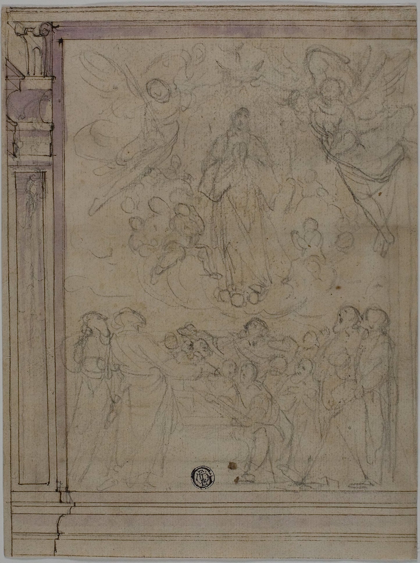 Assumption of the Virgin (recto); Sketches of Architectural Details (verso) - Florentine or Roman, Poster Print Wall Art