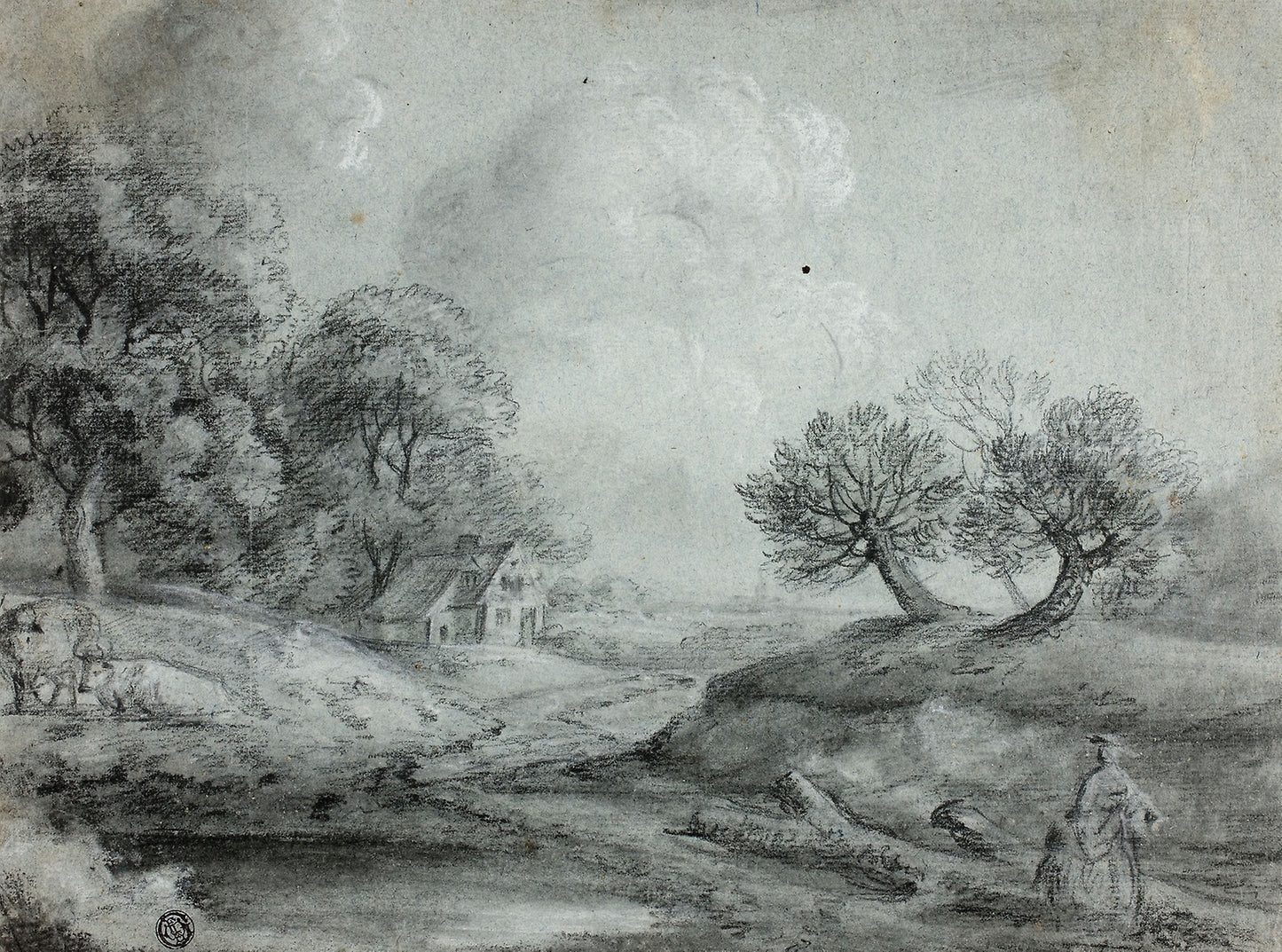 Landscape with Woman and Cows (recto); Sketch of a Landscape (verso) - Richard Wilson (English, 1714-1782), Poster Print Wall Art
