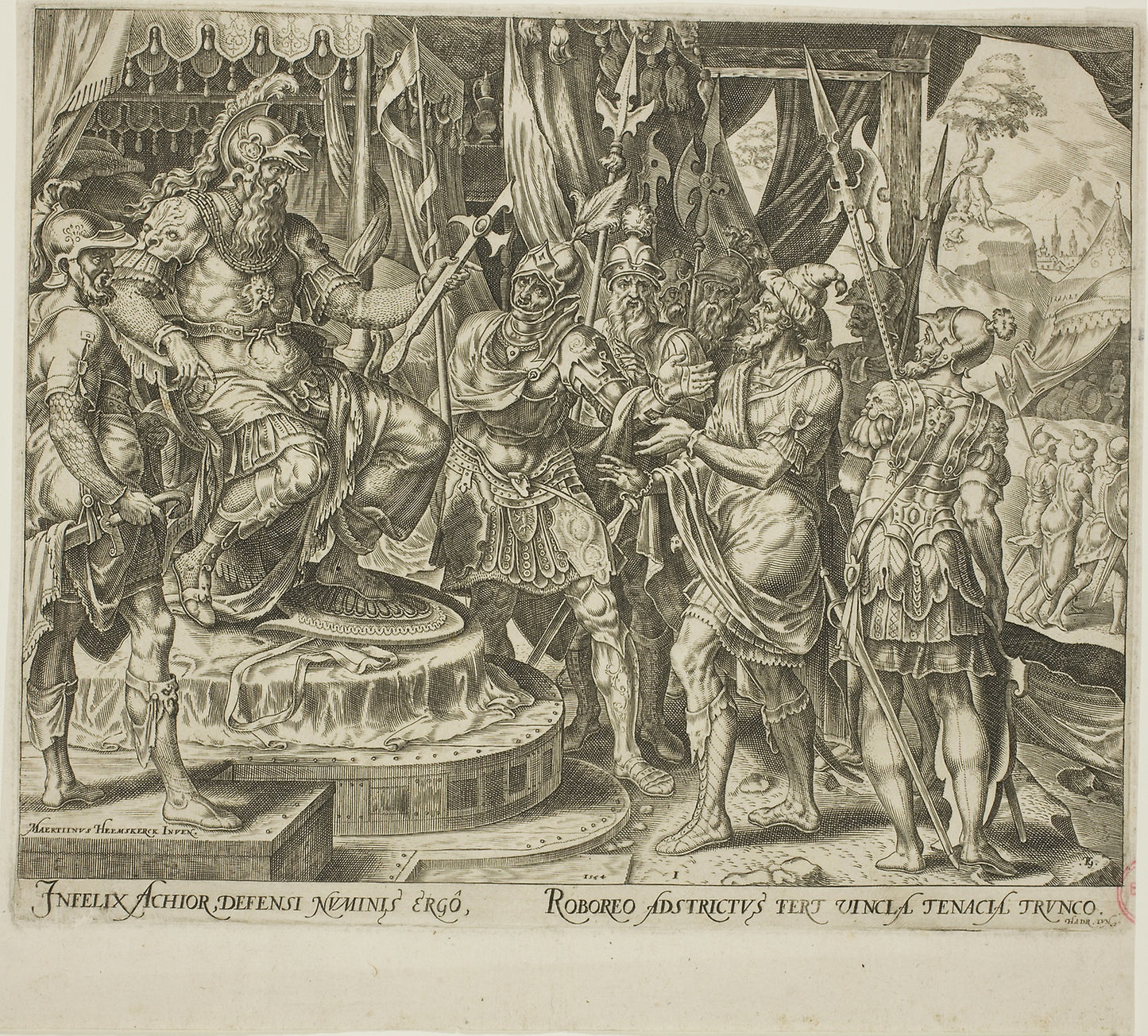 Achior Pleading with Holofernes for the Israelites, plate one from The Story of Judith and Holofernes - Philip Galle (Netherlandish, 1537-1612), Poster Print Wall Art