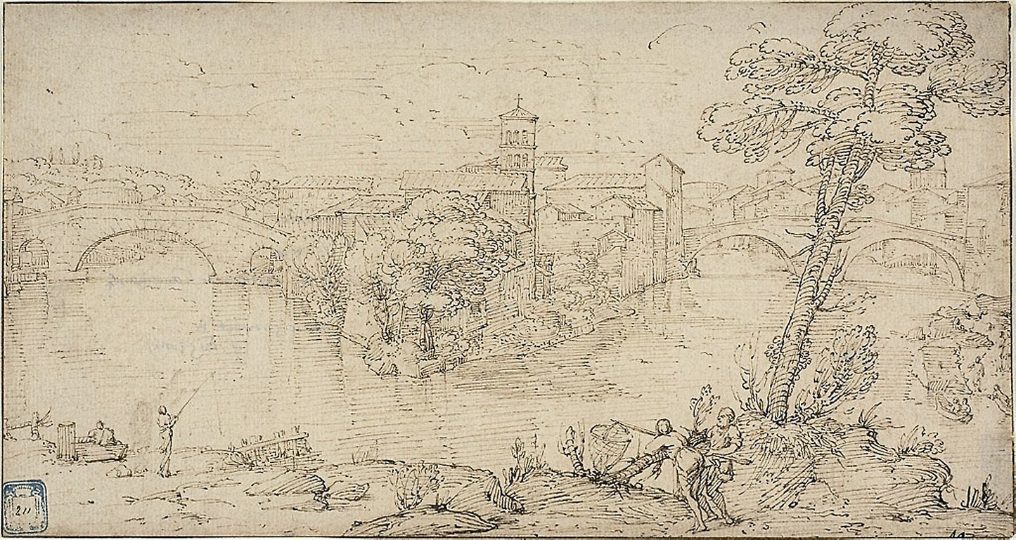 View of Isola Tiberina - Giovanni Francesco Grimaldi, Poster Print Wall Art